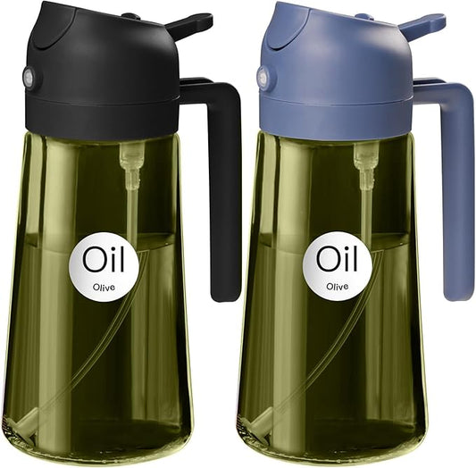 YARRAMATE 2Pcs 16oz/470ml Dark Green Oil Sprayer for Cooking with Stickers, Food-grade Premium 2 in 1 Olive Oil Dispenser Bottle for Kitchen Gadgets, Air Fryer, Salad, Frying, BBQ (Black&Navy)
