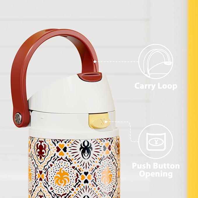 24 oz Insulated Water Bottle for Sports: Meoky Stainless Steel Water Bottle with 2-in-1 Straw and Spout Lid - Leak Proof, Cold for 24 Hours, Fits in Car Cup Holder, BPA-Free for Travel Gym, Folk Charm