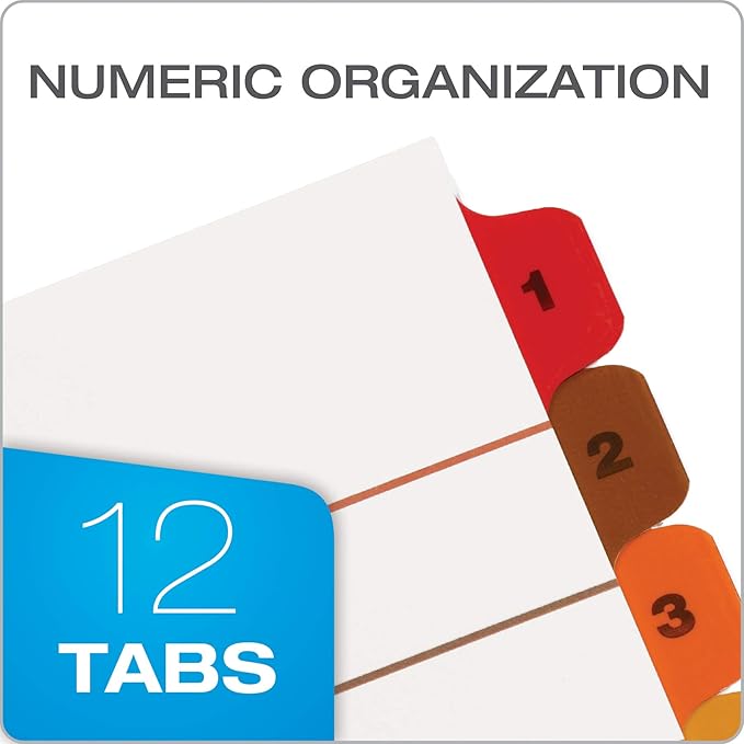Oxford Binder Dividers, 12 Tabs, Numbered 1–12, 3 Pack, Customizable Table of Contents Page, Reversible Multicolor Tabs, 3-Hole Punched for Binders