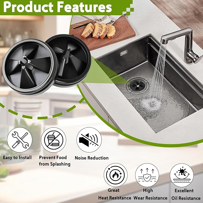 4 Pack 3 3/8 Inch Garbage Disposal Splash Guard – QCB-AM Silicone Splash Baffle with Noise Reduction, Leak-Proof Drain Protector Accessories, Compatible with InSinkErator Evolution