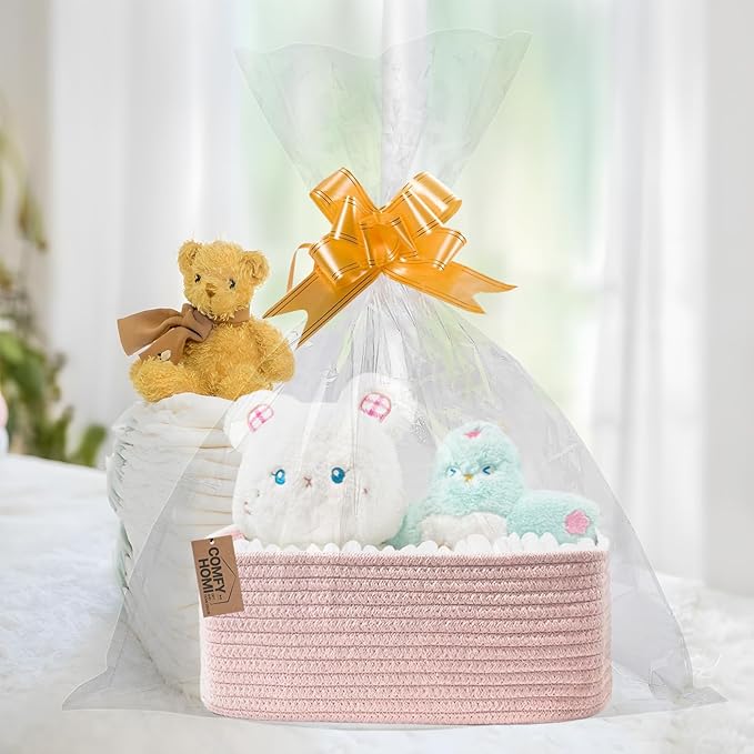 COMFY-HOMI 13" x 8.5" x 5.1" Storage Baskets for Organizing | Cotton Rope Woven Basket | Toy Storage Bin Box | Basket for Shelves, Closet Organizer Bin, Decorative Closet Shelf, 1 Pack, All pink