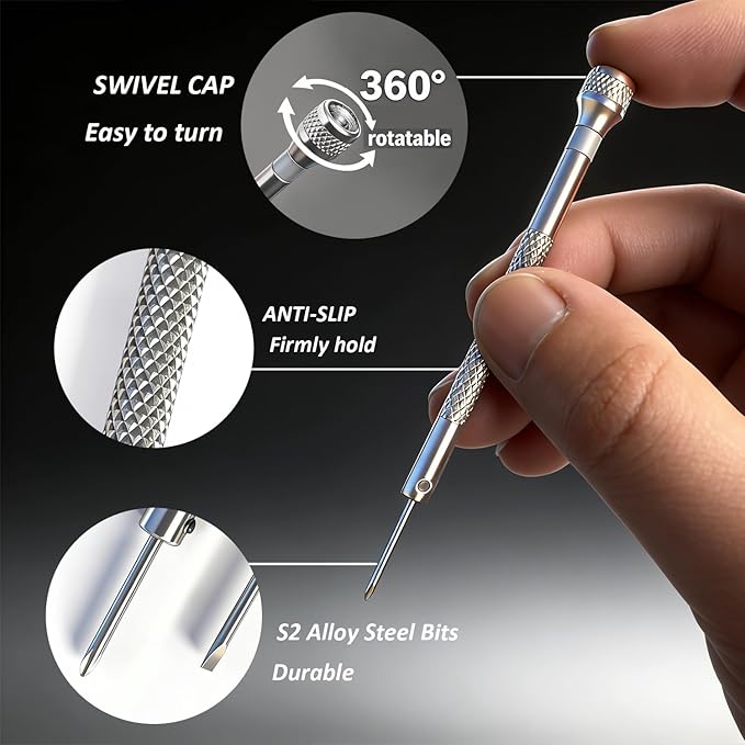 Gold Eyeglass Repair Kit with 18 Sizes Gold-Plated Screws, 1.4mm Precision Screwdrivers, Tweezers, Nose Pads & Cloth - Compact Eye Glass Repairing Kit for All Eyewear Types