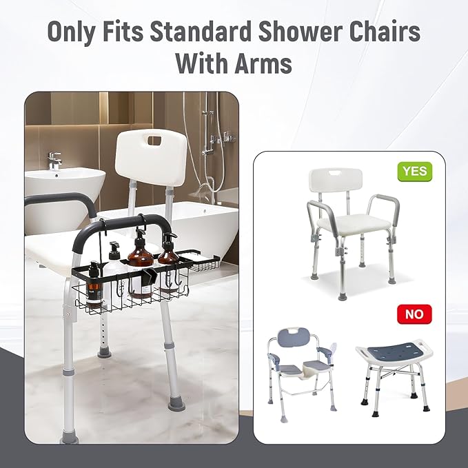 TYYIHUA Hanging Shower Caddy for Shower Chair with Hooks, Soap Tray and Shower Rack, Bathroom Showers Organizer Basket for Elderly, Pregnant, Patient, Handicap Accessories for Daily Living