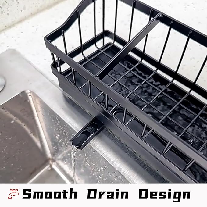 BGRQRIQ Large Sponge Holder for Sink, Stainless Steel Sink Caddy Organizer with Rotatable Spout - Kitchen Sink Organizer for Sponges, Brushes, Detergent & Sink Stopper - Space Saving Home Essentials