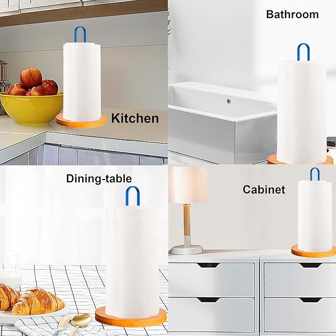 TONLEA Wooden Paper Towel Holder Countertop, Kitchen-Towel-Holder FreeStanding with Non-Slip Base for Bathroom