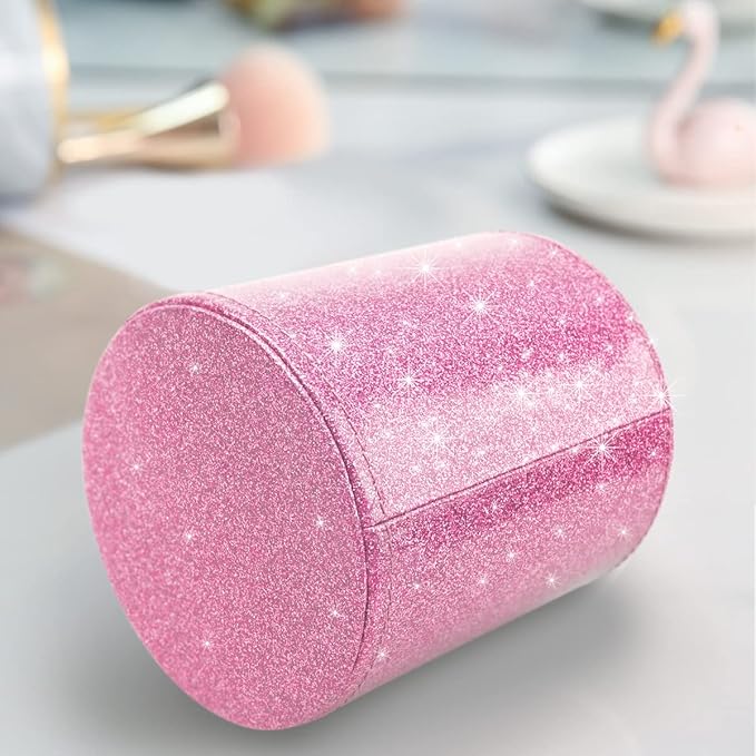 WAVEYU Glitter Pen Holder for Desk, Cute Pencil Cup Pink for Women Girls, Luxury Makeup Brush Holder Large Pu Leather Multi-Functional Organizer Cup for Office, Classroom, Home, Glitter Pink