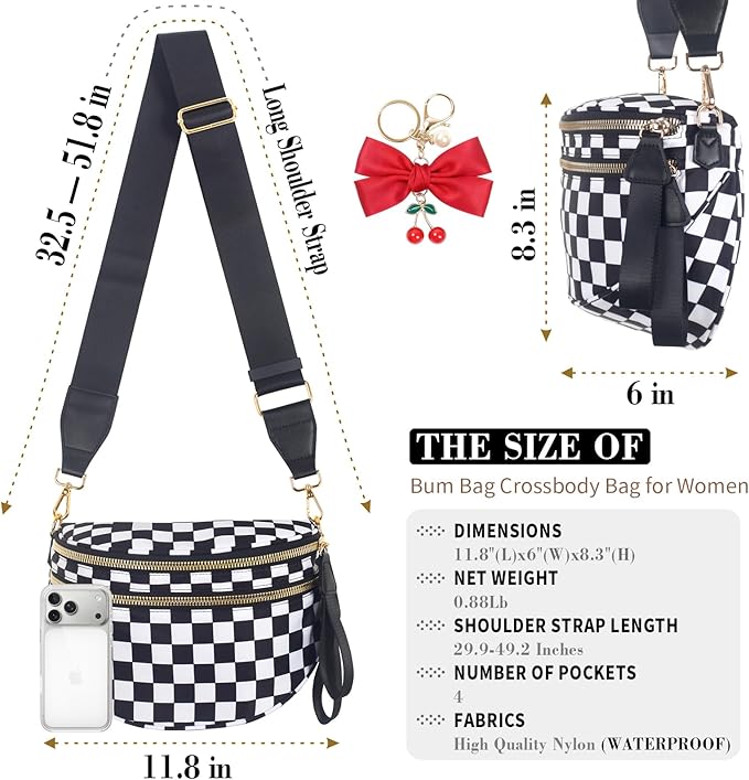 Bum Bag Crossbody Bag for Women | Spacious Bum Bags | Nylon Crossbody Fanny Packs | Purse Belt Purse for Travel Running, Fashion Holiday Gifts