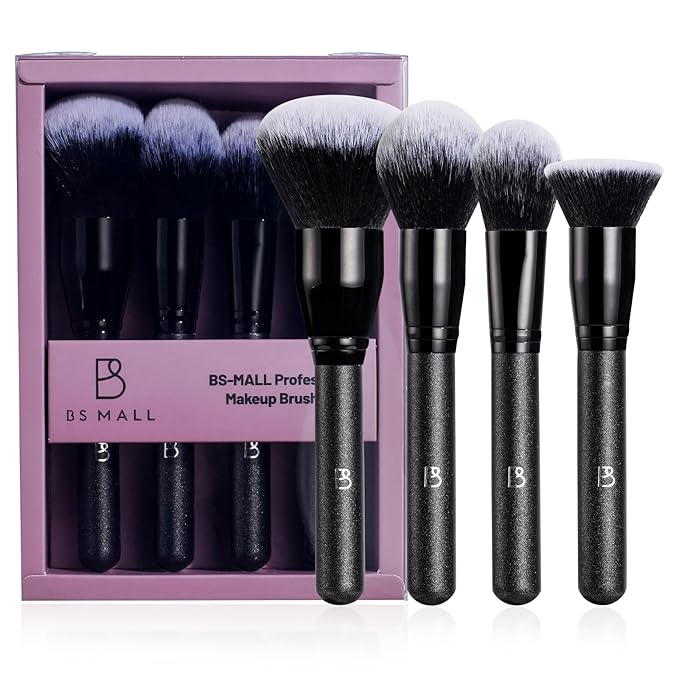 BS-MALL Soft Professional Makeup Brush Set - 4 Pcs Travel-friendly Brushes Including Foundation Brush for Liquid Makeup, Powder Brush & Blush Brush,Daily use (All Black)