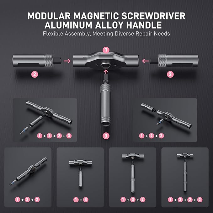 Professional 42-in-1 Magnetic Screwdriver Tool Kit - Multi-functional Precision Bits for PC, Camera, Smartphone, Furniture, Bike – Ideal for Electronics & Home Repairs, Pink