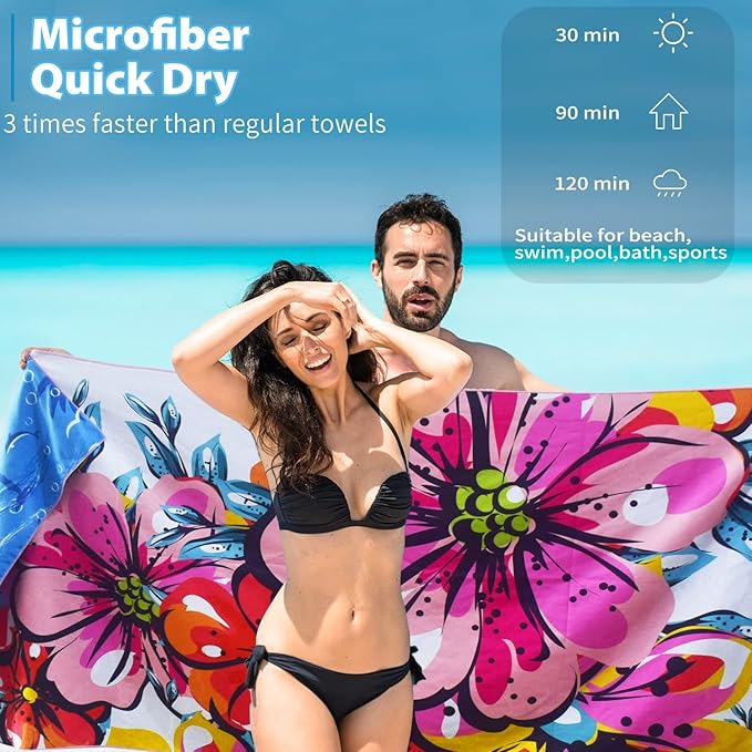 TwoYek Microfiber Thin Beach Towel Lightweight 71x32 inch Oversized Extra Large Sand Free Towels Fast Dry for Travel Pool Camping Sports Beach Accessories Vacation Essential Gift