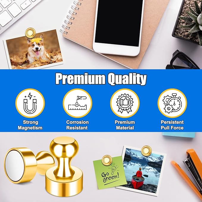 Strong Refrigerator Magnets, Whiteboard Magnets for Small Gold Push Pins, 18 PCS Magnetic Clips Heavy Duty for Desk Accessories, Kitchen Decor, Crafts, Locker, Map Decorative