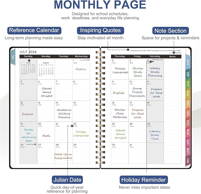 Planner 2026-2027, Weekly and Monthly Academic Year Calendar Planner, July 2026 - June 2027, Daily Agenda Book for Office School Supplies, Letter Size(8.5'' x 11'')