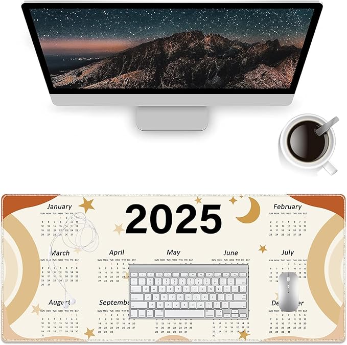 2025 Calendar Desk Pad, Stitched Edges Mouse Pad, Large Office Desk Mat, Non-Slip Gaming Mouse Pad, Laptop Desk Pad, Desk Writing Pad for Office and Home