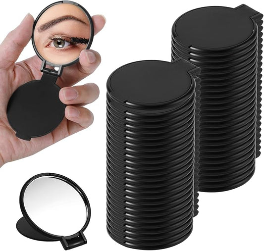50Pcs Mini Foldable Compact Mirror Bulk Portable Mini Round Makeup Mirror Bulk for Women Men Travel Daily Use Purse Vanity Mirrors (Black)