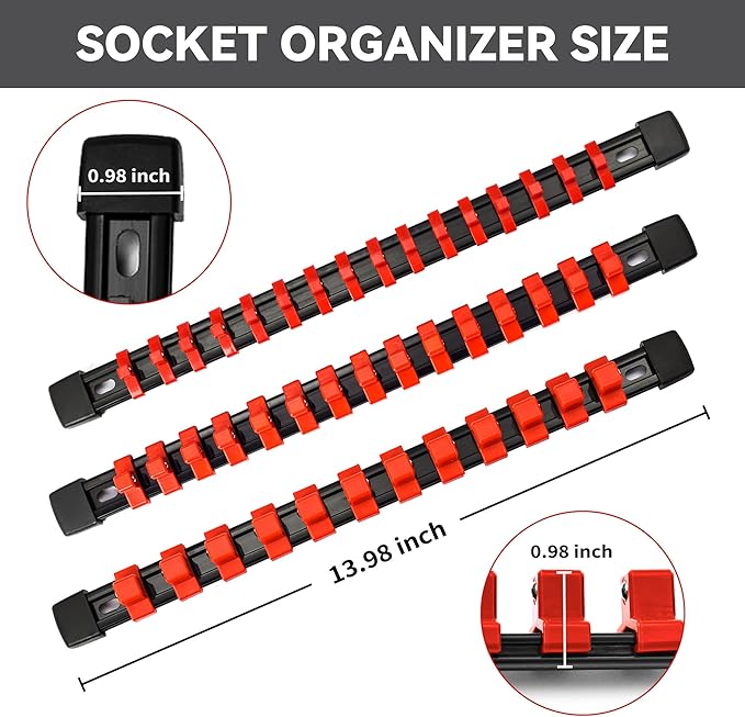 18-Piece Socket Organizer Set - 1/4-Inch x 96 Clips, 3/8-Inch x 90 Clips, 1/2-Inch x 72 Clips, Heavy Duty ABS Socket Holder, Premium Quality Socket Clip Rail Holder for Tool Box Drawer