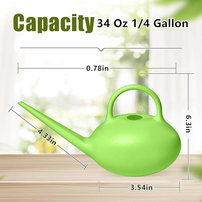 ZXJ Small Plastic Watering Can - 1/4 Gallon - for Home Plant Garden - Green