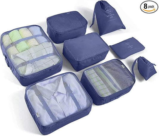 8 Set Packing Cubes for Suitcases Travel Luggage Packing Organizers, Travel Essentials Accessories Luggage Organizer with Shoe Bag Toiletry/Laundry Bag (Dark Blue)