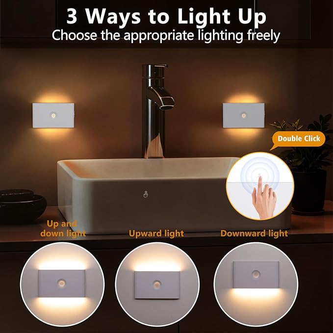 2 Pack Night Light, Motion Sensor Night Light Rechargeable Day Mode & Night Mode 2700K-6500K White Dimmbale for Bedroom Kitchen Hallway Stairs