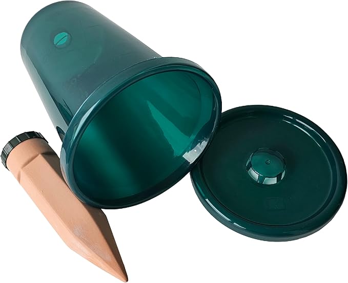 BioGreen HYDRO CUP Self Watering Planter Insert | 0.66 gal | Clay Spikes & Cup | Plant Watering Globes w/ Level Indicator | Terracotta/Green | 4 Pcs