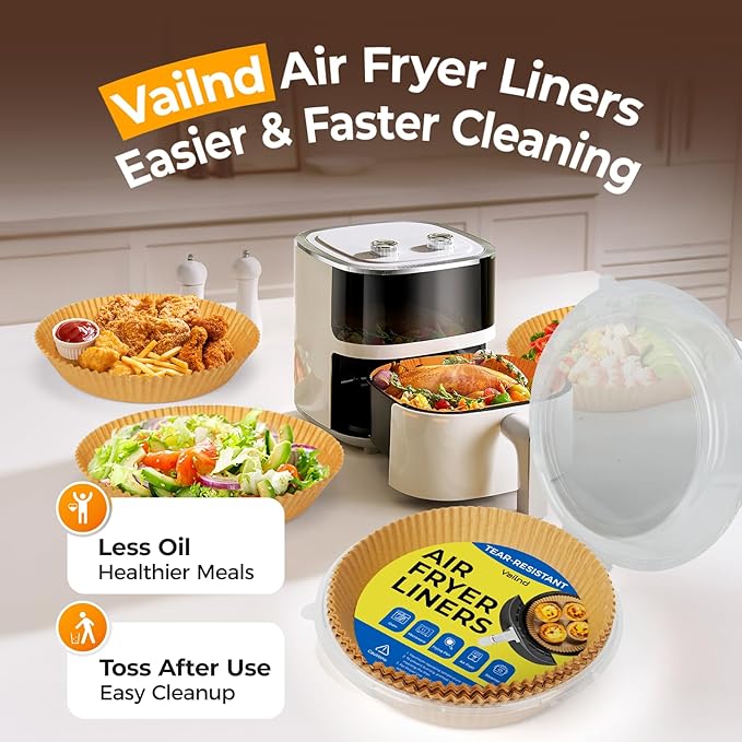 Air Fryer Liners for Ninja, 205 PCS Heavy-Duty Disposable Air Fryer Liners, 8" Round Airfryer Paper Liners for 5-8 QT Basket, Oil-Proof & Non-Stick Parchment Paper for Baking, Microwave, Oven, Pans