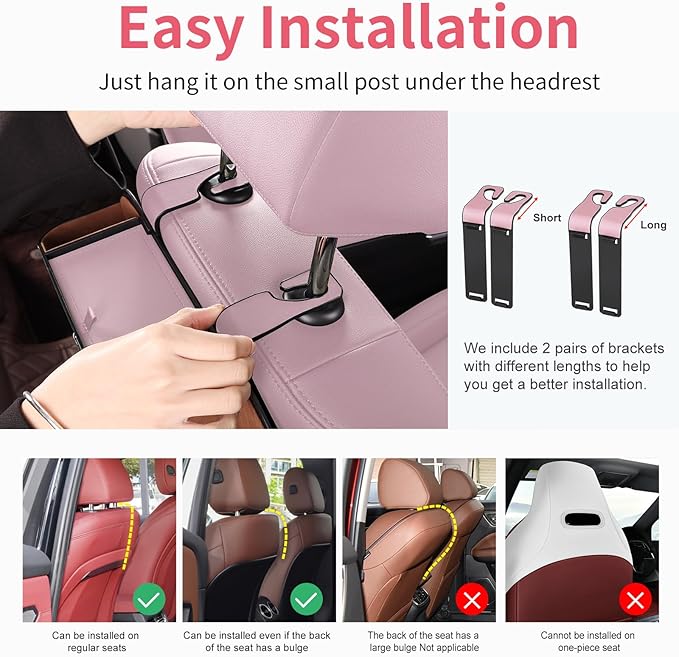 Sancaral Car Rear Backseat Extra Multifunctional Drink Cup Holder Organizers with Tissue Storage Box Organizer & Hooks for Car Seat Back. Pink