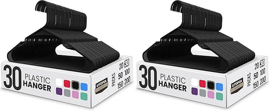Utopia Home Clothes Hangers 60 Pack - Plastic Hangers Space Saving - Durable Coat Hanger with Shoulder Grooves (Black)