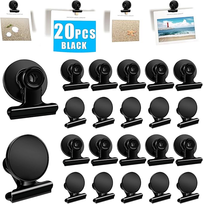 DIYMAG Magnetic Clips, 20 Pack Paper Clips Fridge Magnets Heavy Duty Hanging Photo Birthday & Graduation Gifts Affordable for Friends Classmates Whiteboard Classroom Home Display Party Picture Black
