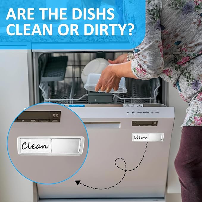 Dishwasher Magnet Clean Dirty Sign, Slide Strong Clean and Dirty Magnet Indicator for Dishwasher, Non-Scratch, Easy to Read, Self-Adhesive Stickers for Non-Magnetic Dishwasher（Darkblue White）