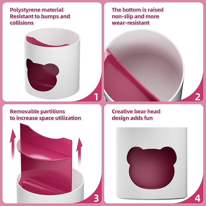 Marbrasse Desk Organizer - Cute Pen Holder & Art Supply Storage Box Caddy for Office & Classroom (White & Red Bear Head, One Size)