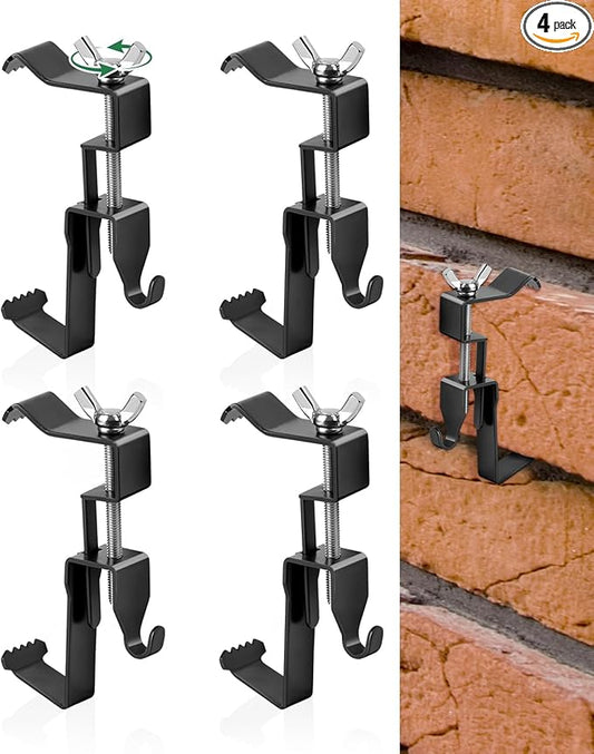Brick Clips, Brick Hangers Hooks for Hanging Outdoors No Drill, 1.97-2.91 inches Adjustable Brick Wall Clips, Metal Brick Picture Hangers No Damage (Pack of 4, Black)
