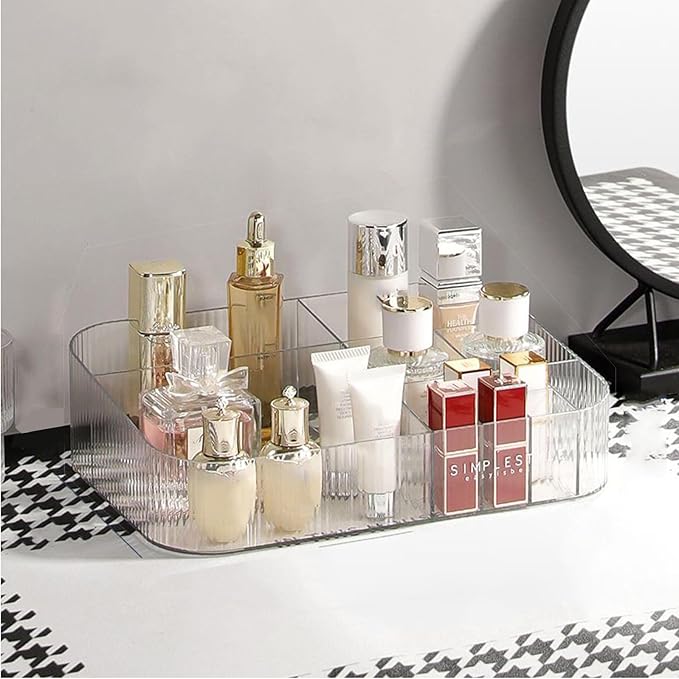 Makeup Organizer with Drawers, Stackable Cosmetics Organizer, Large Make Up Organizer Storage Box, Ideal for Bathroom Countertop and Desk (1 x Tray, Clear)