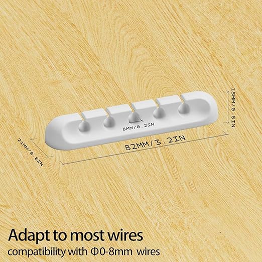 USB Cable Organizer Clips Cord Holder,8 Packs (5-Slots) White Self Adhesive Desk Cord Cable Management