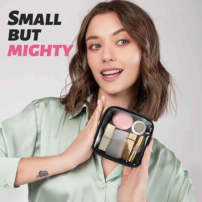 Aveniee Small Clear Makeup Bag, Mini Makeup Bag for Purse Organizer, Cosmetic Bag Travel Zipper Pouch for Women, Cute Car Accessories for Skincare Lipstick Essentials-Black