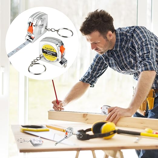 3ft Small Tape Measure Keychain, Portable and Retractable Mini Tape Measure with Slide Lock Mechanism for Daily Use Gadgets or Kids Construction Party Favors Gifting Prize Bag Fillers (120)