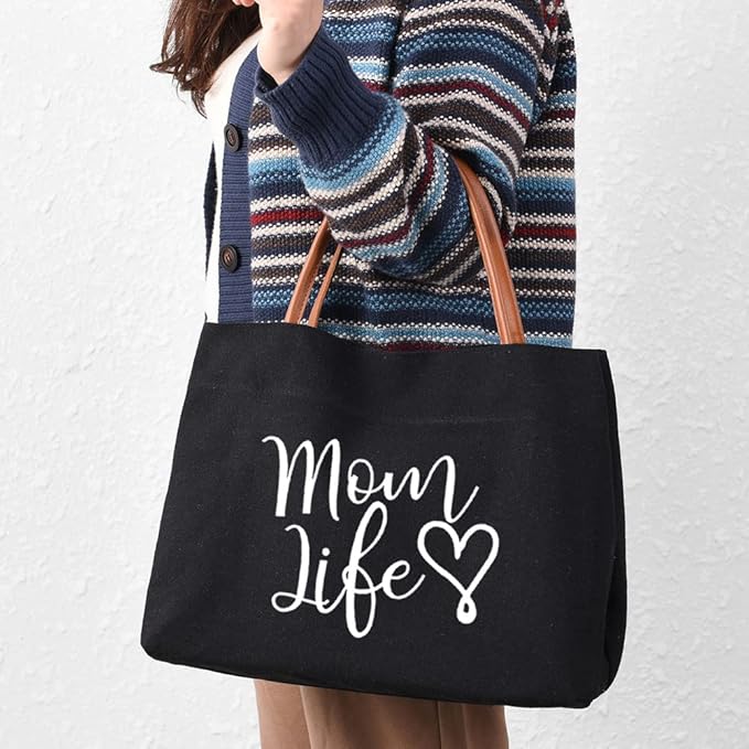 kifasyo Mom Mama Bag Mother Gifts Momlife Tote for Hospital, Shopping, Beach, Travel