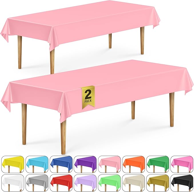 DecorRack 2 Rectangular Tablecloths BPA-Free Plastic, 54 x 108 inch, Dining Table Cloth, Rectangle Table Cover for Parties, Picnic, Camping and Outdoor, Disposable or Reusable, Light Pink (2 Pack)