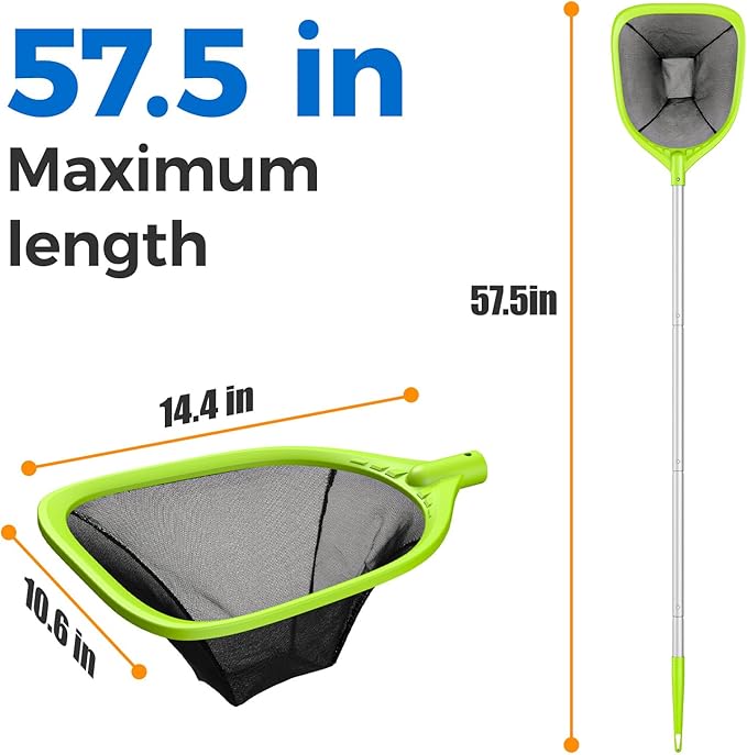 Mowend Swimming Pool Skimmer Net 57 inches, Leaf Rake Net with 4 Section Telescopic Aluminum Pole for Fast Cleaning Ponds, Hot Tub, and Spas, Pool Cleaner Supplies and Accessories