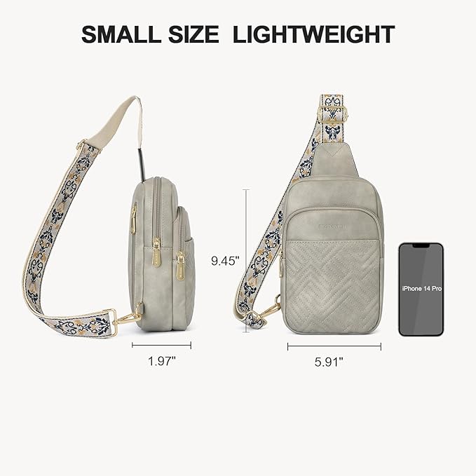 BOSTANTEN Sling Bag Quilted Crossbody Bags for Women Cross Body Purse Leather Fanny Pack with Adjustable Guitar Strap