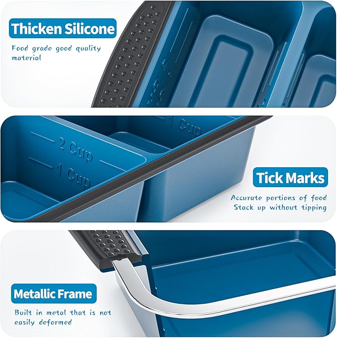 GORCI Silicone Freezer Tray With Lid, 4 Large 2 Cup Soup Freezer Molds, Soup Freezer Container for Meal Prepping, Large Ice Cube Tray， Perfect for Storing Leftovers, Sauces, Lasagna, 2-Pack