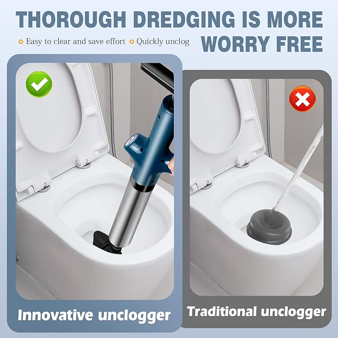 High Pressure Toilet Plunge, Power Toilet Plunger Drain Clog Remover, Multi-Drain Unclogger For Toilets, Bathroom, Sink, Floor & Kitchen Clogs, Stainless Steel Design With Real-Time Pressure Gauge