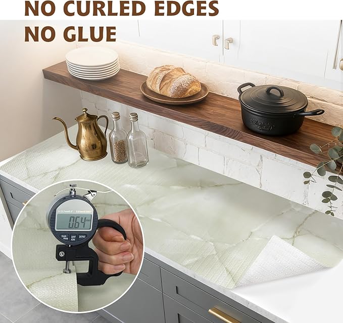 2-Layer Drawer and Shelf Liner for Kitchen Cabinet: 12in X 20Ft Non Slip Waterproof Shelf Paper Non Adhesive Refrigerator Liners Cyan Marble Easy Liners for Bathroom with Knife Tape Measure