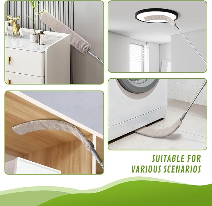 100-inch Duster with Extension Pole, 9-in-1 Cobweb Duster Kit Includes Spider Web Brush & Flat Gap Cleaner for High Ceiling, Fan, Under Appliances, Car, Home Deep Cleaning