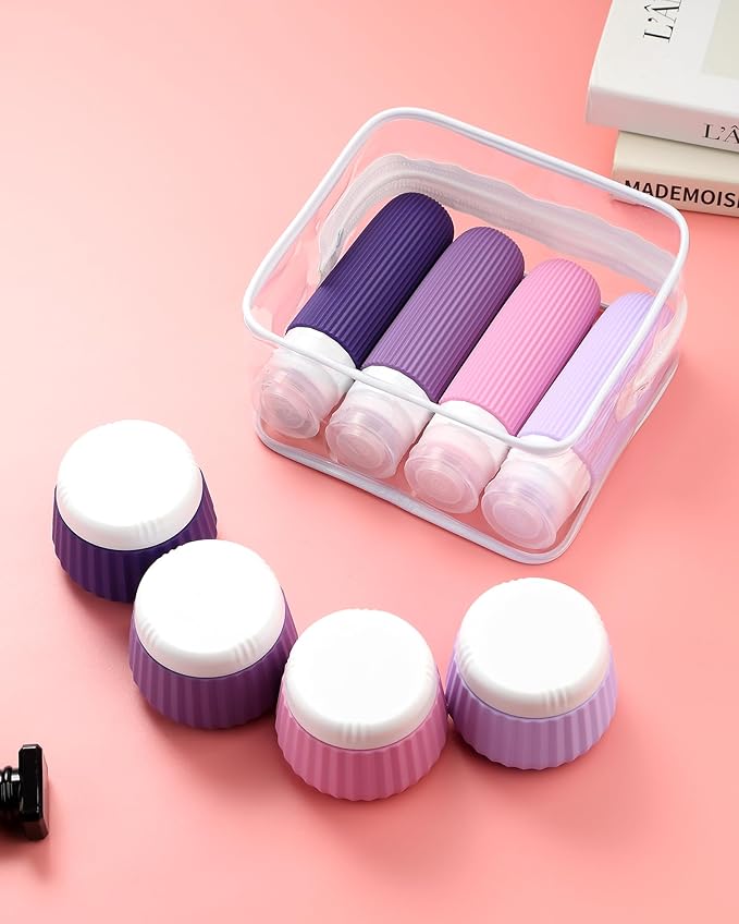 Travel Bottles 8 Pack, TSA Approved 3 oz Toiletries Containers, Leak Proof Silicone Squeezable Essentials Jars with Clear Bag