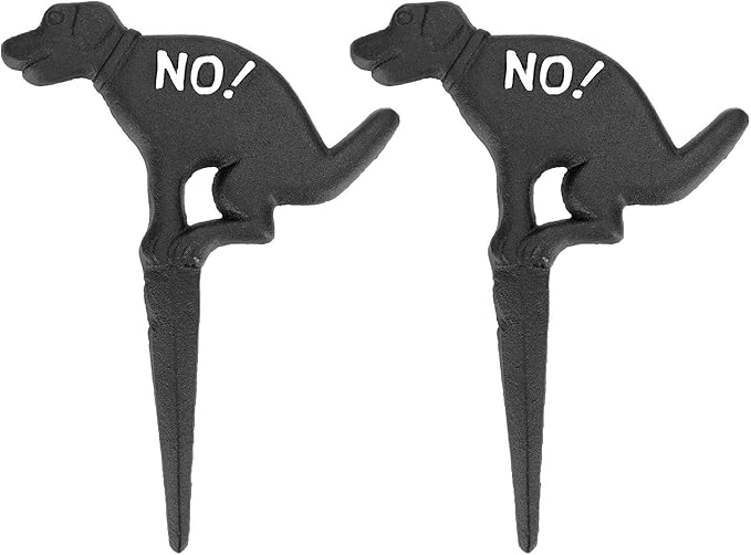JUXYES Pack of 2 Cast Iron No Pooping Yard Sign Stake, No Dog Allowed Poop Spike Garden Hose Guides Decorative Stake for Garden Lawn Yard Black