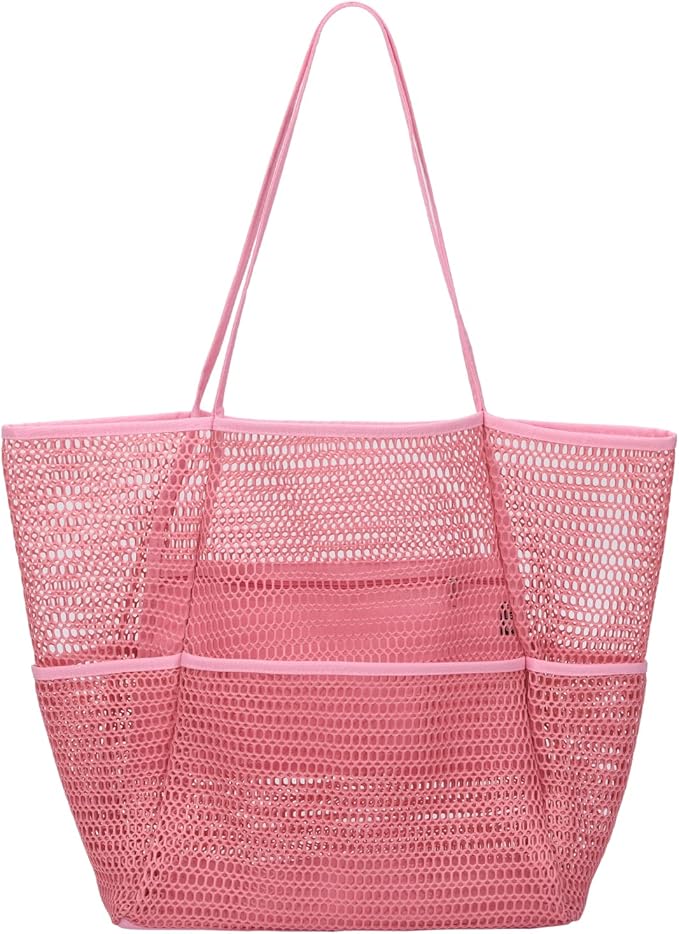 Tainehs Beach Mesh Tote Bag for Women, Large Travel & Pool Bag, Lightweight Vacation Cruise Tote (Inside Out – Flip to Use)