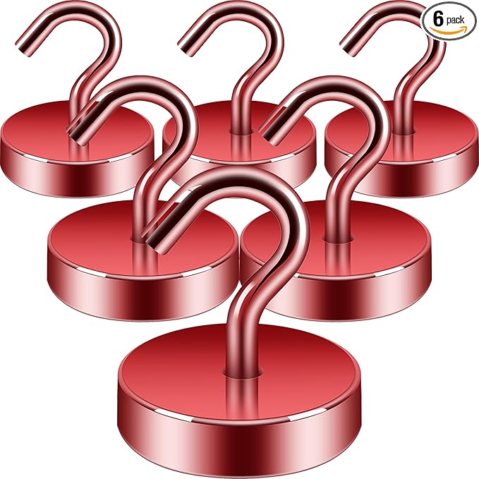 Neosmuk Magnetic Hooks, Cruise Ship Essentials, 80lb+ Heavy Duty Magnetic Hooks for Cruise Cabins, Refrigerator, Grill, Hanging, and Travel | Extra Strong Must-Haves Magnet Hook,Red