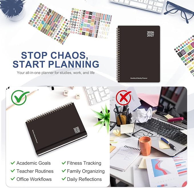 Planner 2026-2027, Weekly and Monthly Academic Planner, July 2026 - June 2027, Hardcover Calendar Agenda Book for School Year Planning, School Supplies for Teacher and Student, A5(6.3'' x 8.5'')