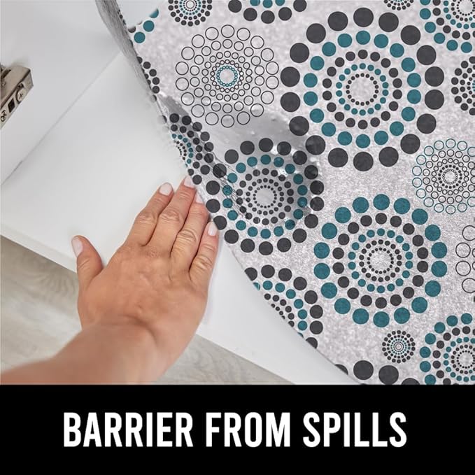 GORILLA GRIP LeakGuard Non-Adhesive Under Sink Mat for Kitchen Cabinet, 24x50, Waterproof Quick Dry Shelf Liner, Durable Absorbent Felt Mats for Bathroom Sink, Cabinets, Dresser, Spiral Gray Turquoise