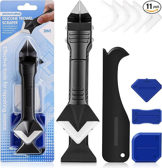 3 in 1 Silicone Caulking Tools, Glass Glue Angle Scraper, Stainless Steelhead Caulk Remover and Sealant Scraper, for Kitchen Bathroom Window and Frames Sealant Seals (Classic with Scraper — Set)