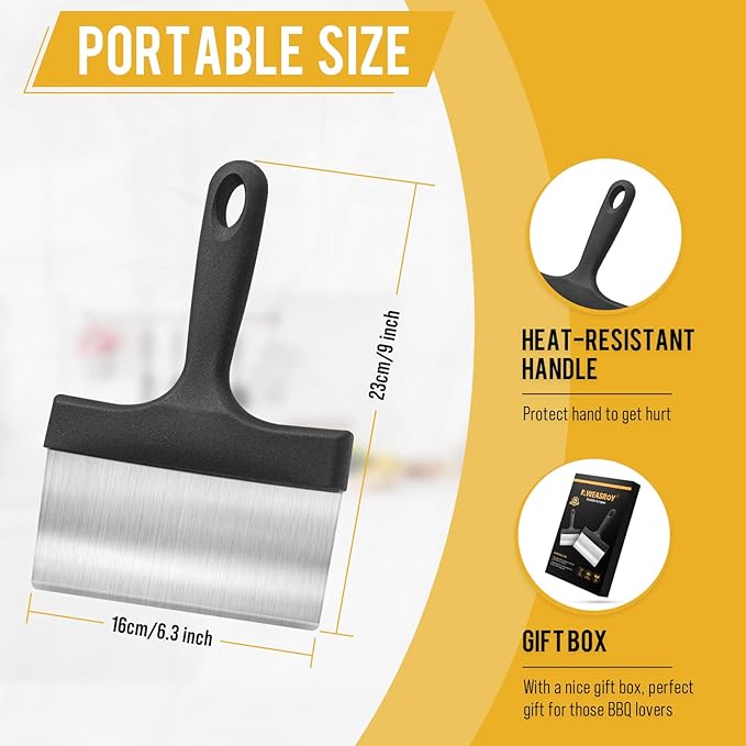AWEASROY Heavy Duty Grill Scraper Stainless Steel Griddle Scraper with 5 Inches Handle,Sturdy Food Scraper Tool Kitchen for Blackstone Grill Accessories,Outdoor Barbecue Turners Tools (Black 2 Pcs)